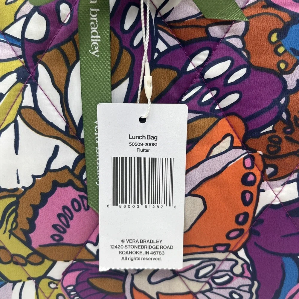 Vera Bradley Lunch Bag Flutter Pattern Insulated Zipper Handles Mfg $40 NWT
